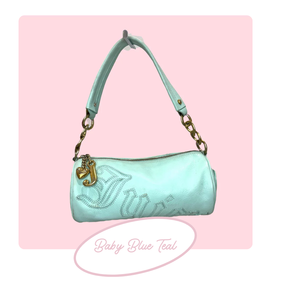 Vintage Baby Blue Teal Juicy Couture Barrel Bag