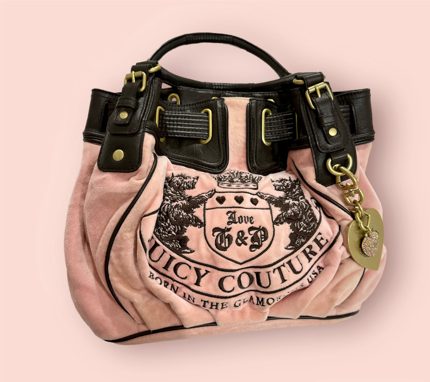 Rare Vintage Juicy Couture Pink Brown Scottie Hobo Bag