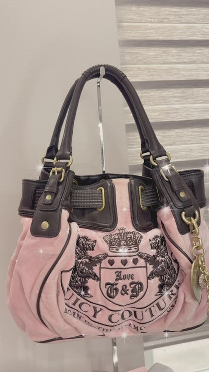 Rare Vintage Juicy Couture Pink Brown Scottie Hobo Bag