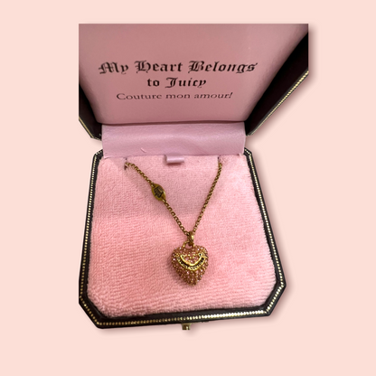 Juicy Couture Vintage Pink Rhinestone Pave Heart Necklace