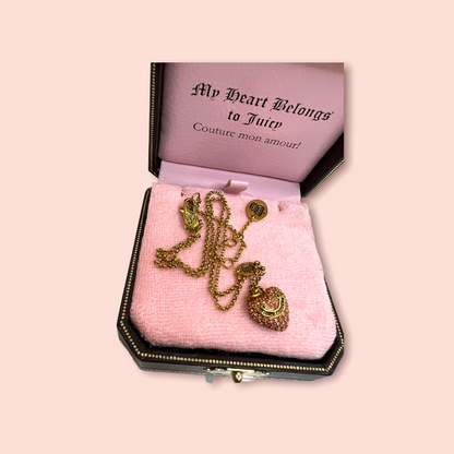 Juicy Couture Vintage Pink Rhinestone Pave Heart Necklace